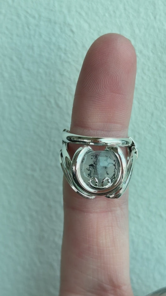 Moss Agate Signature Ring. Size 5.5